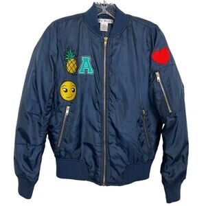 Say What? Junior Girls Full Zip Varsity Style Silky Jacket with Patches Size XS